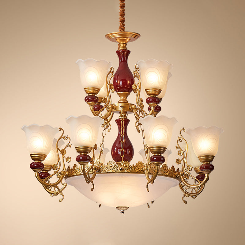 White Glass American Chandelier Gold Multi Light Hanging Light for Restaurant