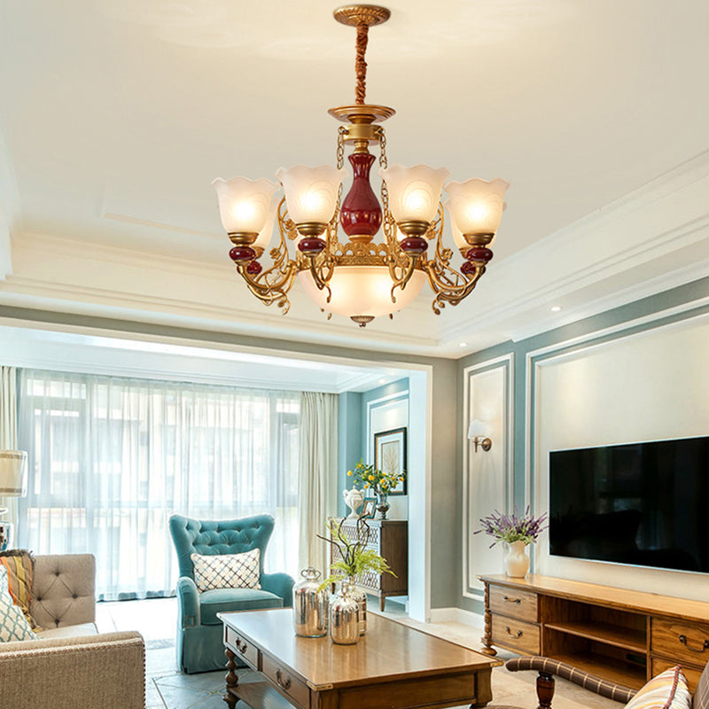 White Glass American Chandelier Gold Multi Light Hanging Light for Restaurant