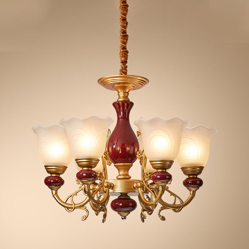 White Glass American Chandelier Gold Multi Light Hanging Light for Restaurant