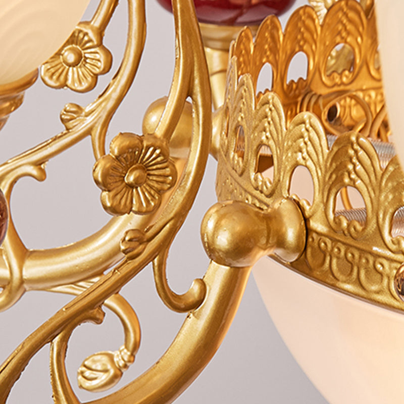 White Glass American Chandelier Gold Multi Light Hanging Light for Restaurant