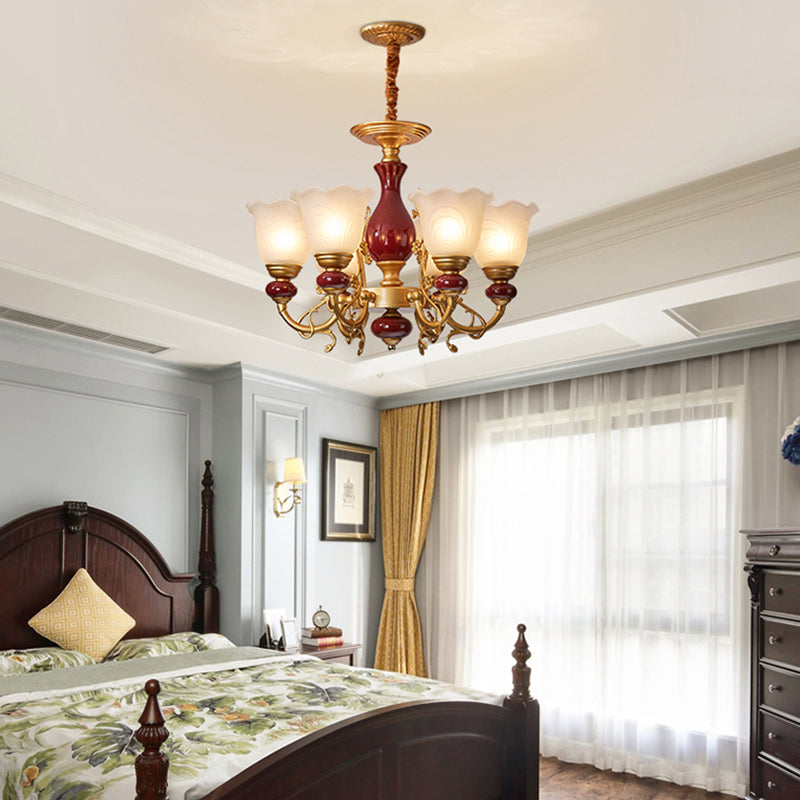 White Glass American Chandelier Gold Multi Light Hanging Light for Restaurant