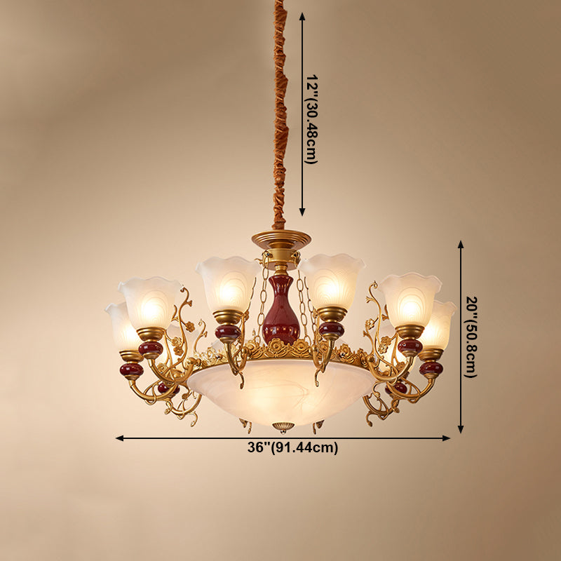 White Glass American Chandelier Gold Multi Light Hanging Light for Restaurant