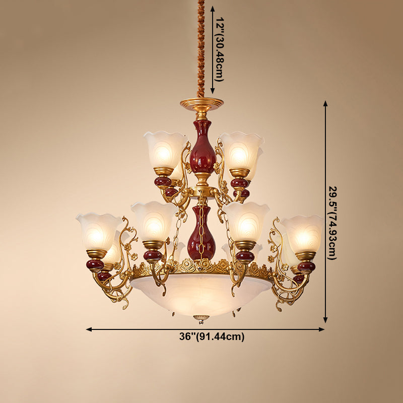 White Glass American Chandelier Gold Multi Light Hanging Light for Restaurant