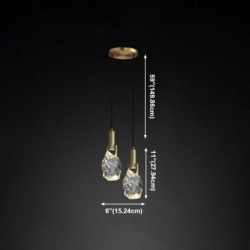 Cristaux clairs bloque les éclairages suspendus 11 "H lampe suspendue en or pour la table à manger