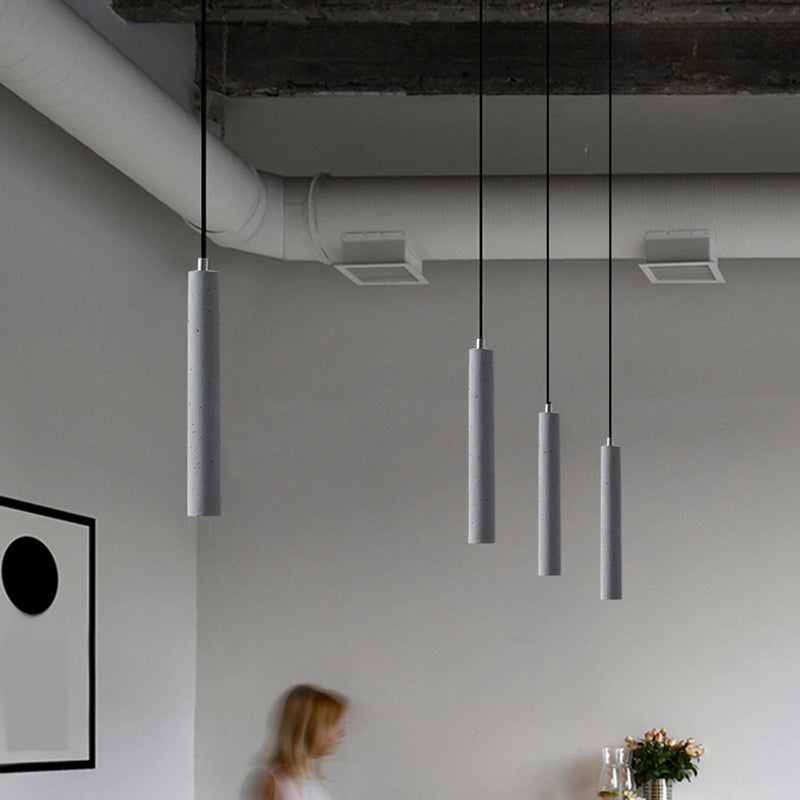 Cylindre moderne style suspendu ciment gris 1 pendentif lumineux léger pour barre