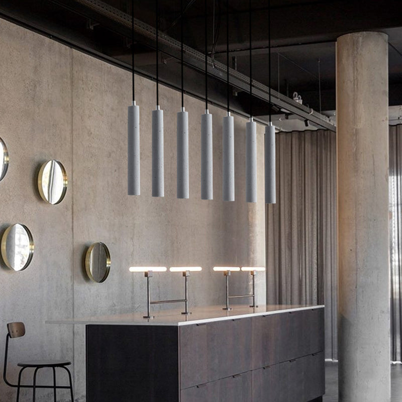 Cylindre moderne style suspendu ciment gris 1 pendentif lumineux léger pour barre