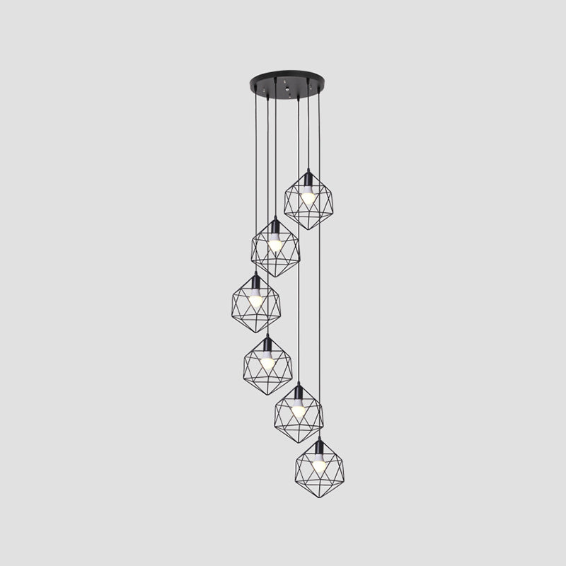 Luminaires suspendus noirs à tête multiples lampe à suspension en métal moderne pour le salon