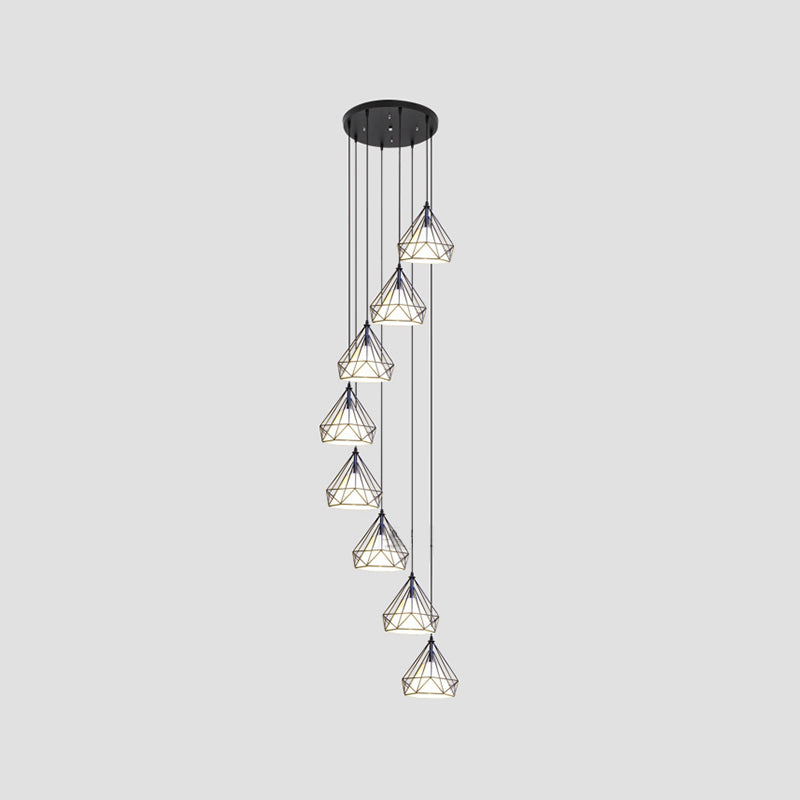 Luminaires suspendus noirs à tête multiples lampe à suspension en métal moderne pour le salon