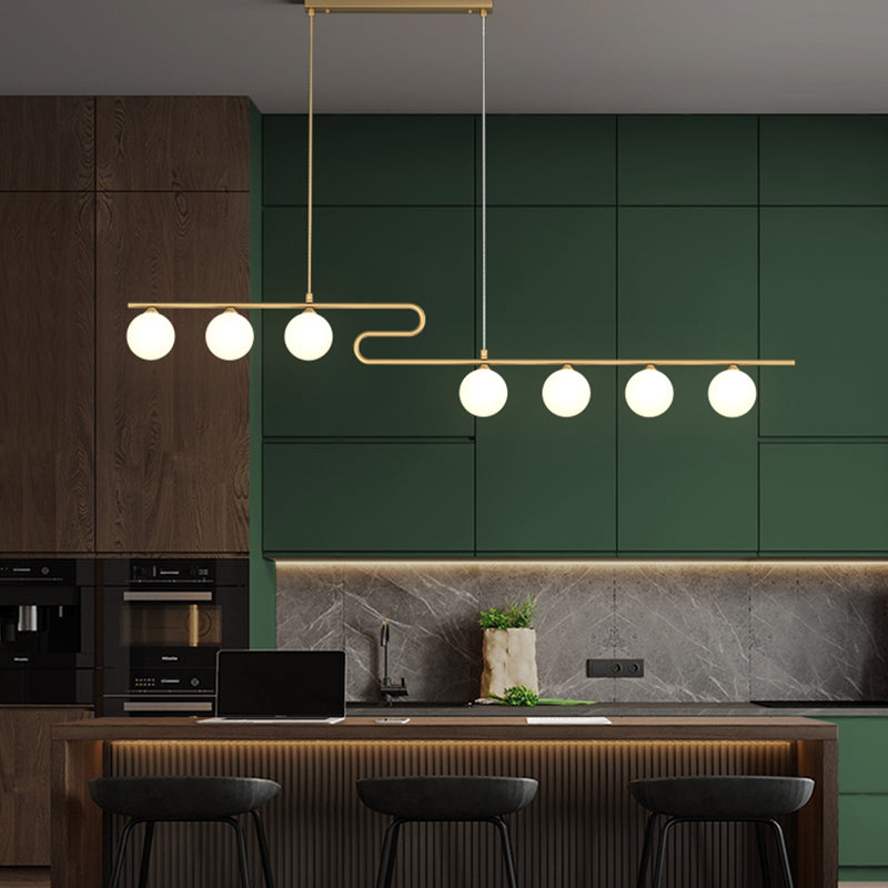 Round Dining Room Island Lighting Fixture Glass Modern Hanging Light in Gold
