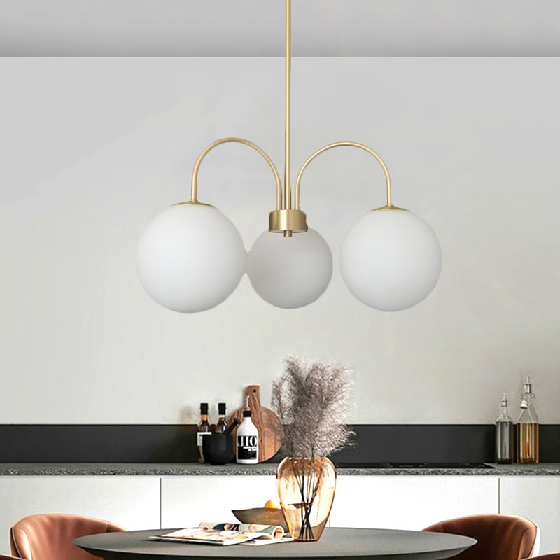 Gold Copper Chandelier Light Fixtures Modern 3-Head Globe Suspension Lamps for Living Room