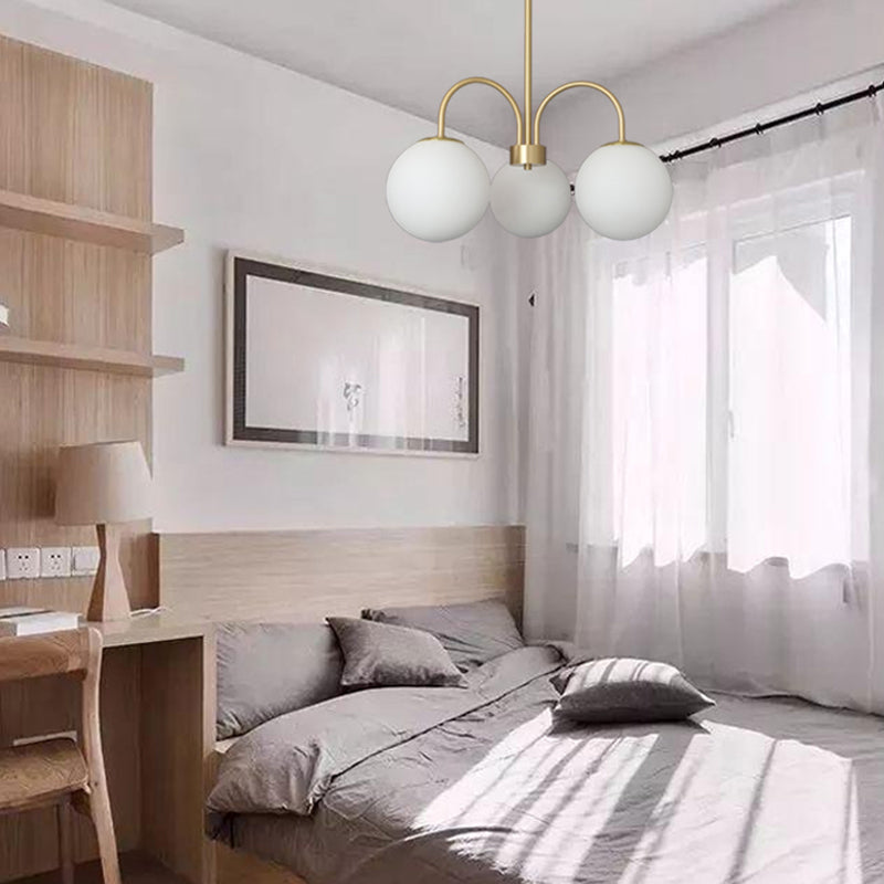 Gold Copper Chandelier Light Fixtures Modern 3-Head Globe Suspension Lamps for Living Room