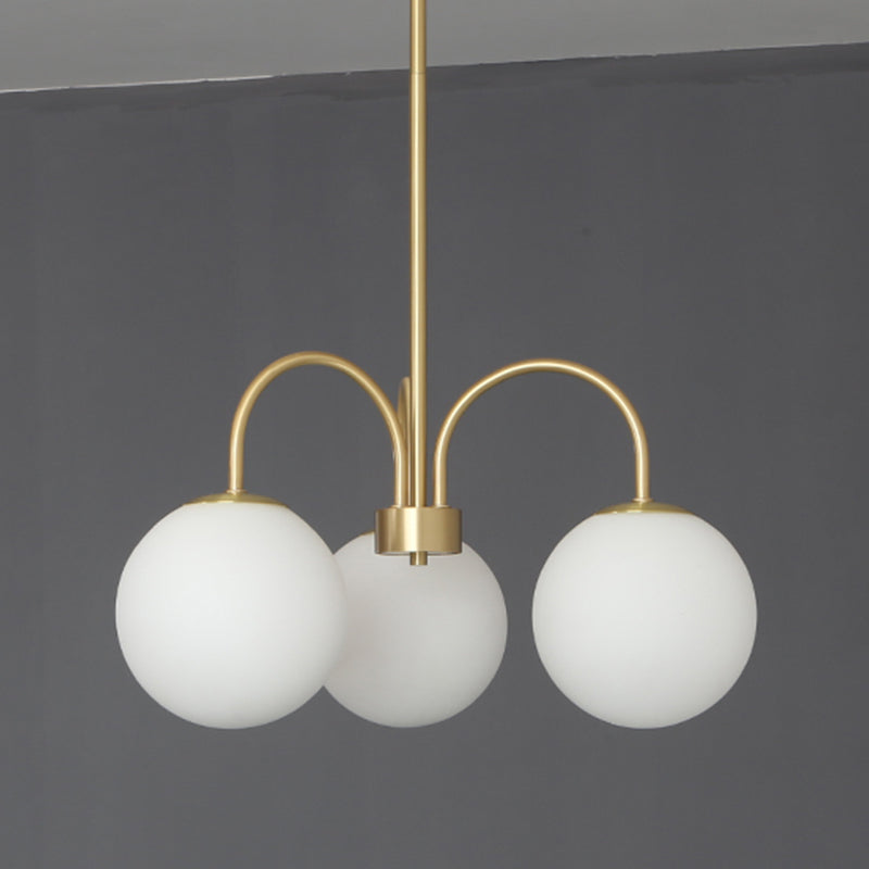 Gold Copper Chandelier Light Fixtures Modern 3-Head Globe Suspension Lamps for Living Room