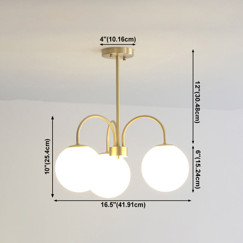 Gold Copper Chandelier Light Fixtures Modern 3-Head Globe Suspension Lamps for Living Room