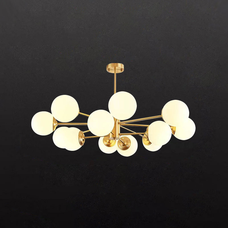 Brass Nordic Chandelier Globe Multi Light Hanging Light with Glass for Restaurant