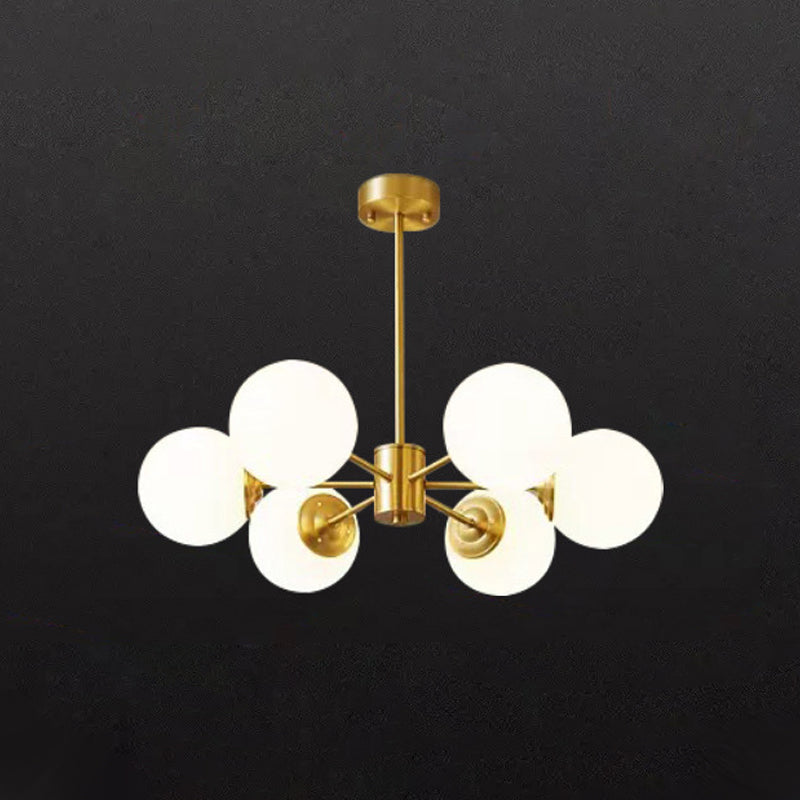Brass Nordic Chandelier Globe Multi Light Hanging Light with Glass for Restaurant