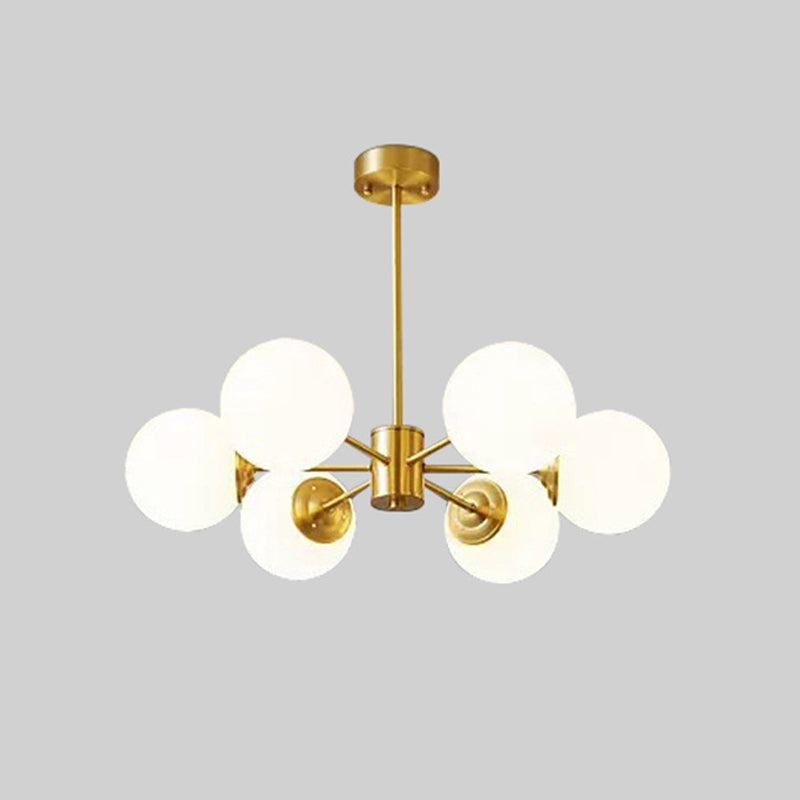 Brass Nordic Chandelier Globe Multi Light Hanging Light with Glass for Restaurant