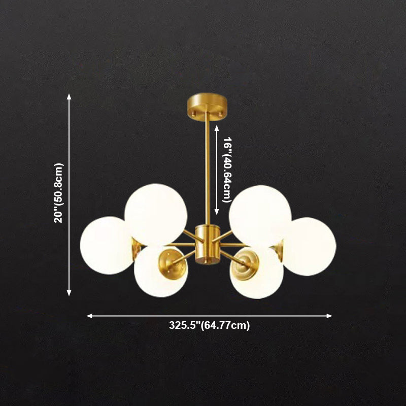 Brass Nordic Chandelier Globe Multi Light Hanging Light with Glass for Restaurant