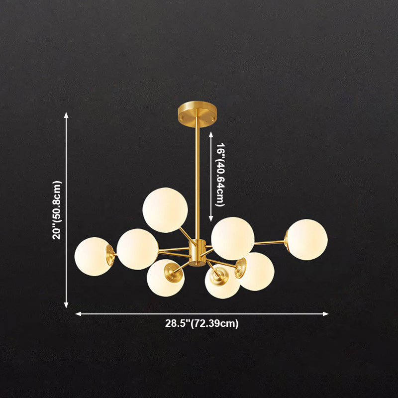 Brass Nordic Chandelier Globe Multi Light Hanging Light with Glass for Restaurant