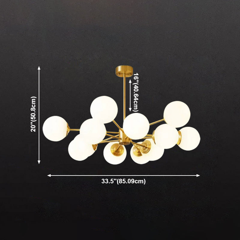 Brass Nordic Chandelier Globe Multi Light Hanging Light with Glass for Restaurant