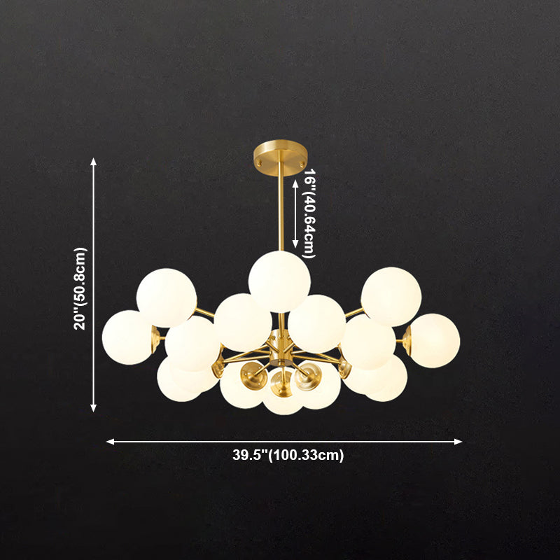 Brass Nordic Chandelier Globe Multi Light Hanging Light with Glass for Restaurant
