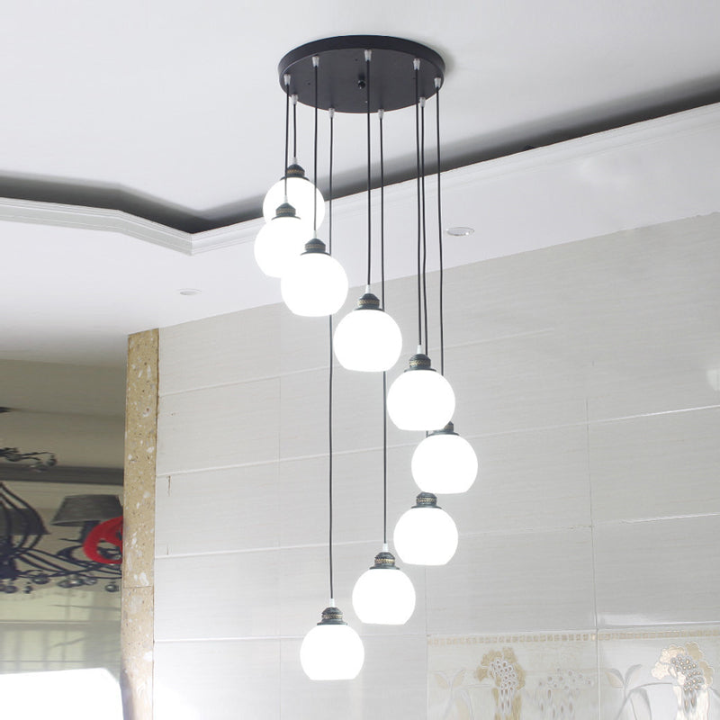 Blanc Glass Shade Pendant Light Nordic Style multiple Hanging Light pour duplex