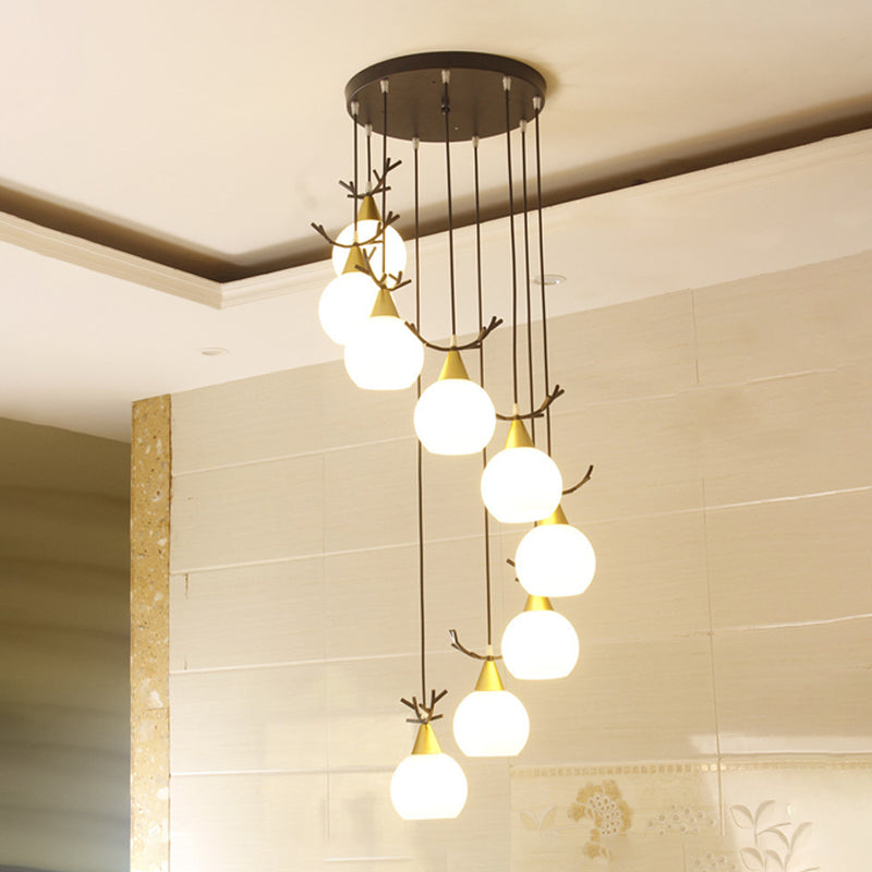 Blanc Glass Shade Pendant Light Nordic Style multiple Hanging Light pour duplex