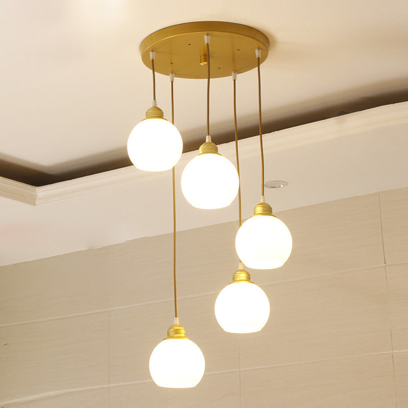 Blanc Glass Shade Pendant Light Nordic Style multiple Hanging Light pour duplex