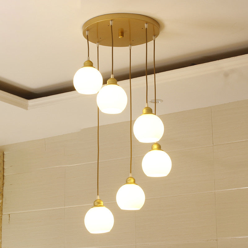 Blanc Glass Shade Pendant Light Nordic Style multiple Hanging Light pour duplex