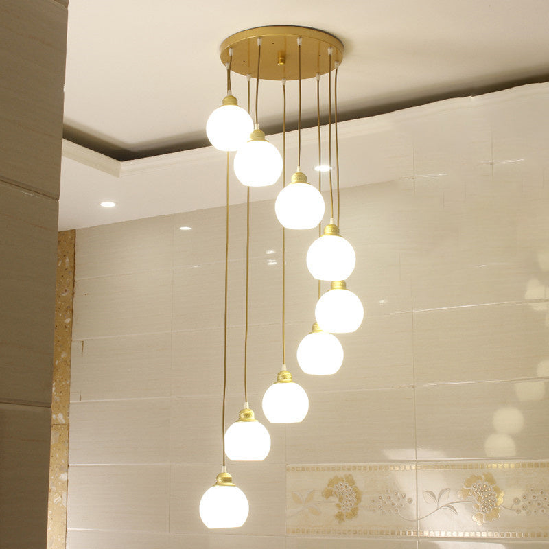 Blanc Glass Shade Pendant Light Nordic Style multiple Hanging Light pour duplex