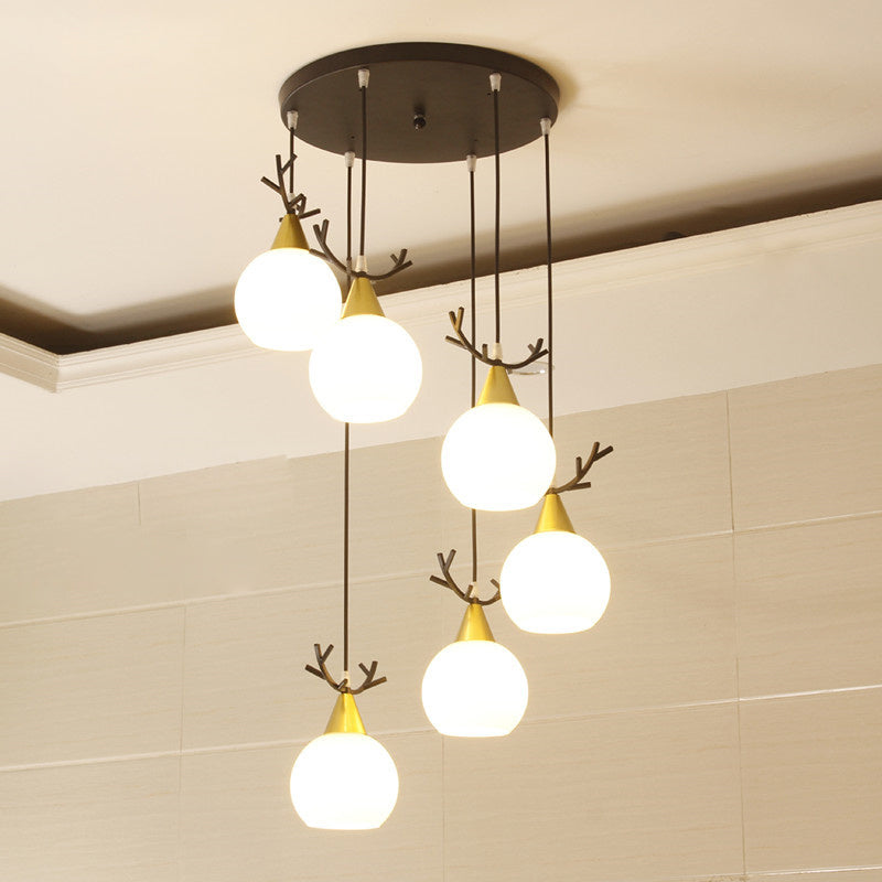 Blanc Glass Shade Pendant Light Nordic Style multiple Hanging Light pour duplex