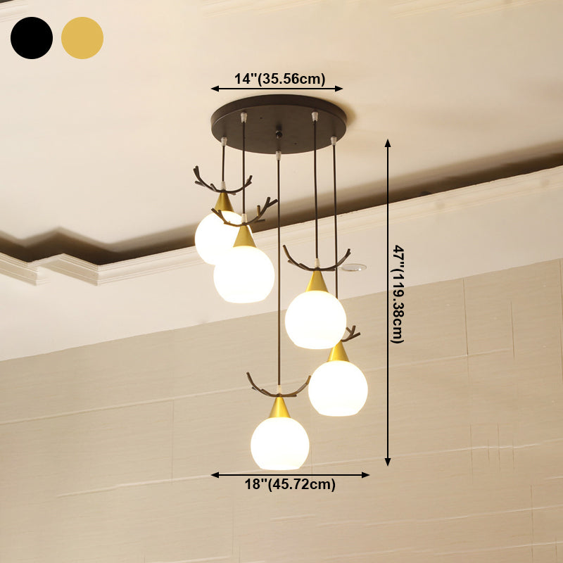 Blanc Glass Shade Pendant Light Nordic Style multiple Hanging Light pour duplex