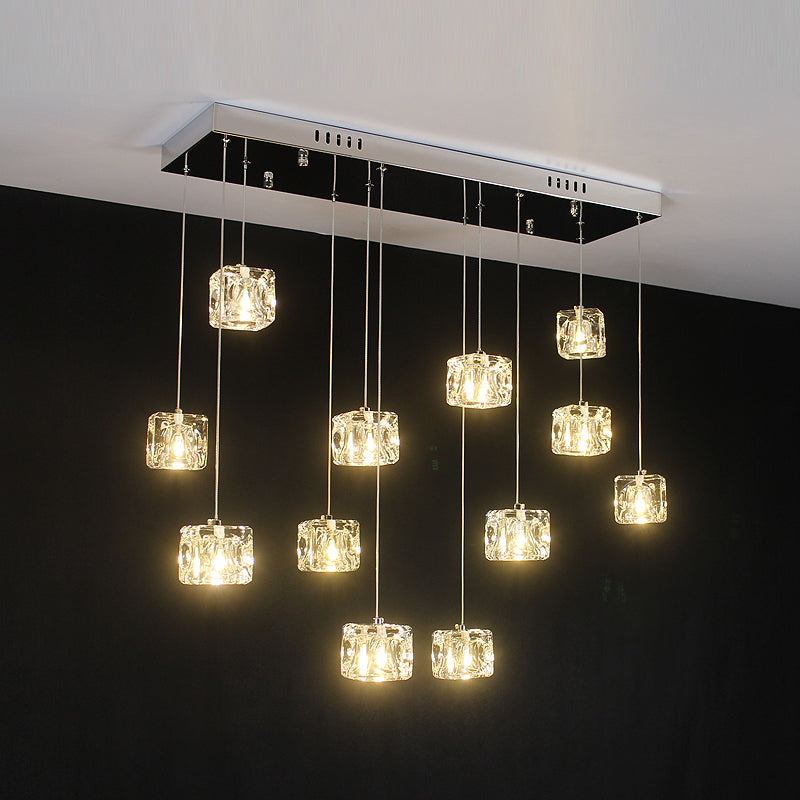 Cube Shape Crystal Pendant Light Contemporain multiple suspendu pour les escaliers