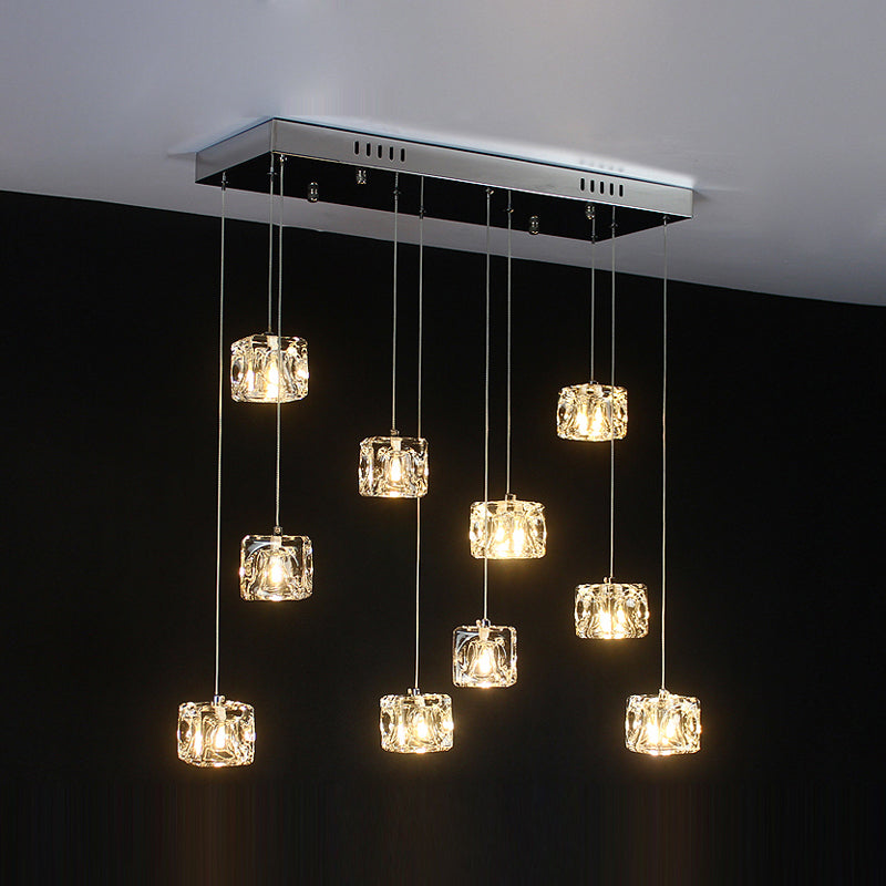 Cube Shape Crystal Pendant Light Contemporain multiple suspendu pour les escaliers
