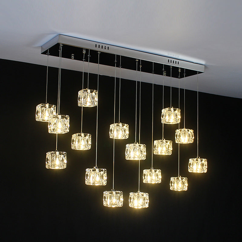Cube Shape Crystal Pendant Light Contemporain multiple suspendu pour les escaliers