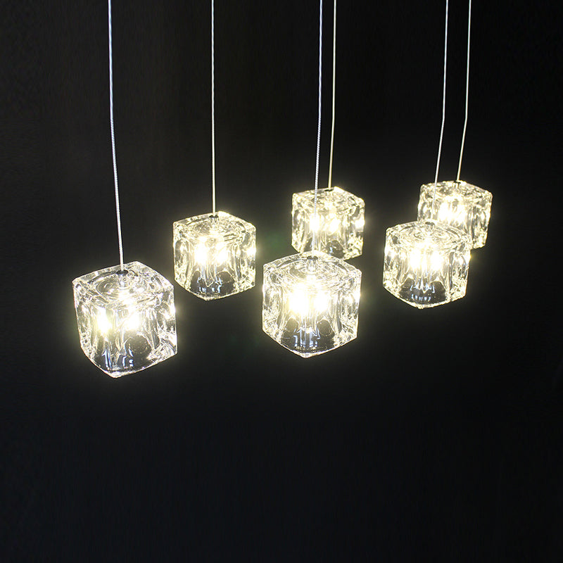Cube Shape Crystal Pendant Light Contemporain multiple suspendu pour les escaliers