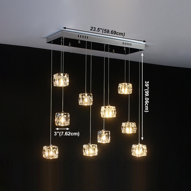 Cube Shape Crystal Pendant Light Contemporain multiple suspendu pour les escaliers