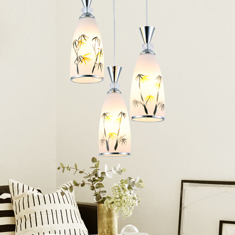 Modern Style Pendant Light Print Glass Shade Suspension Light for Dining Room