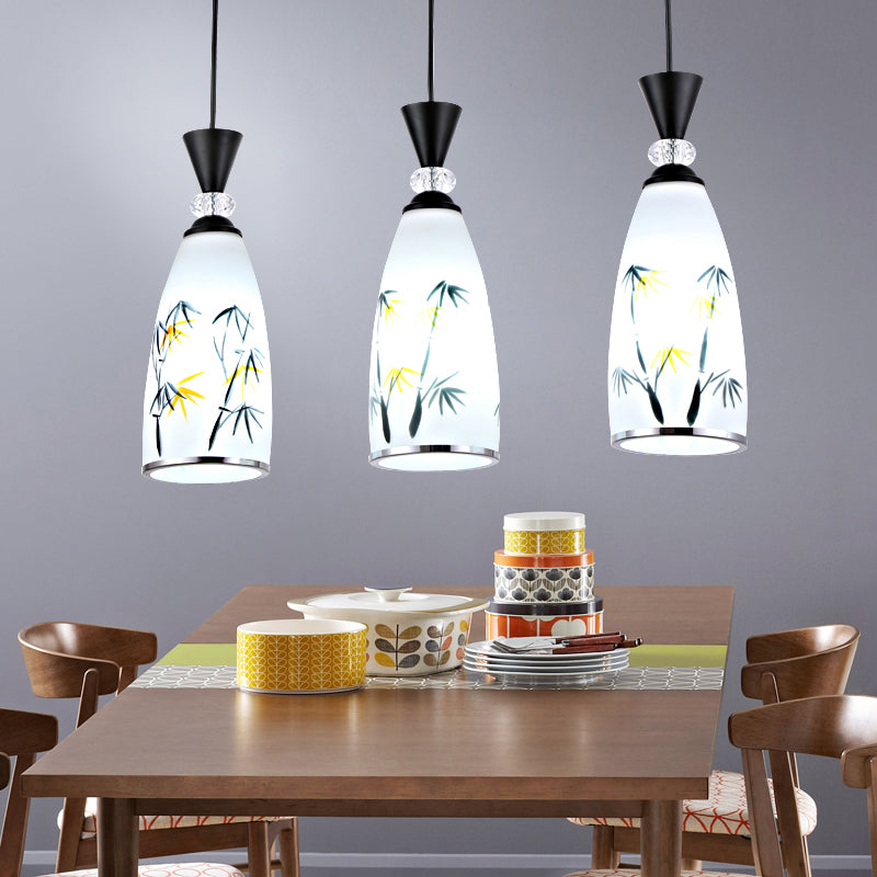 Modern Style Pendant Light Print Glass Shade Suspension Light for Dining Room