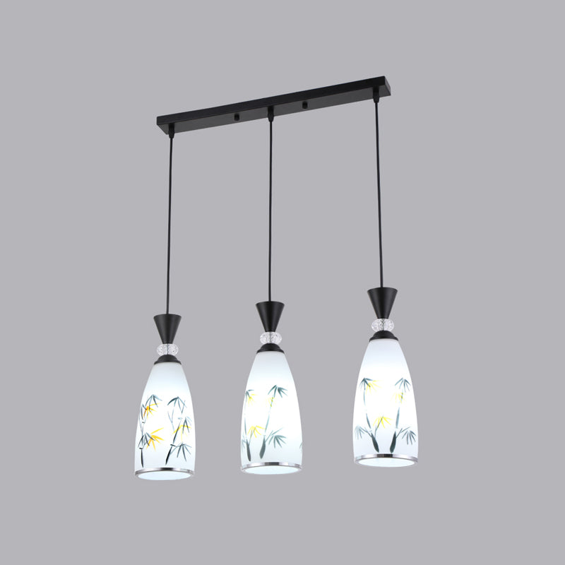 Modern Style Pendant Light Print Glass Shade Suspension Light for Dining Room