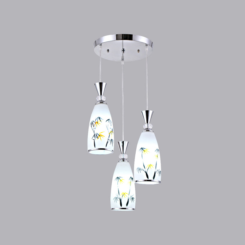 Modern Style Pendant Light Print Glass Shade Suspension Light for Dining Room