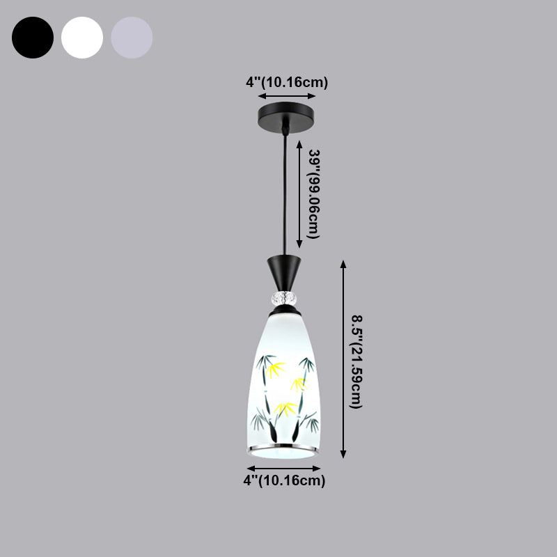 Modern Style Pendant Light Print Glass Shade Suspension Light for Dining Room