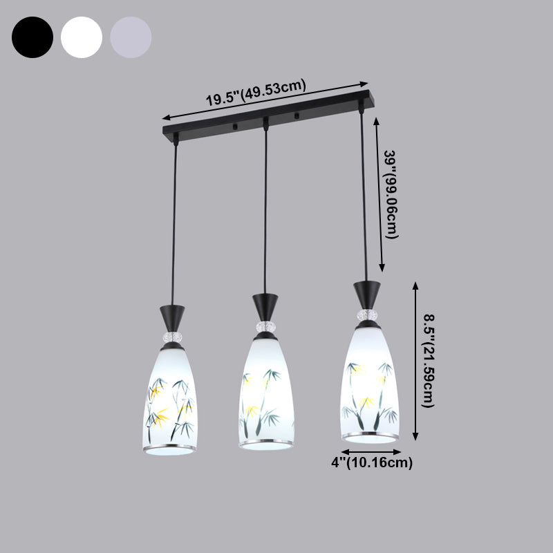 Modern Style Pendant Light Print Glass Shade Suspension Light for Dining Room