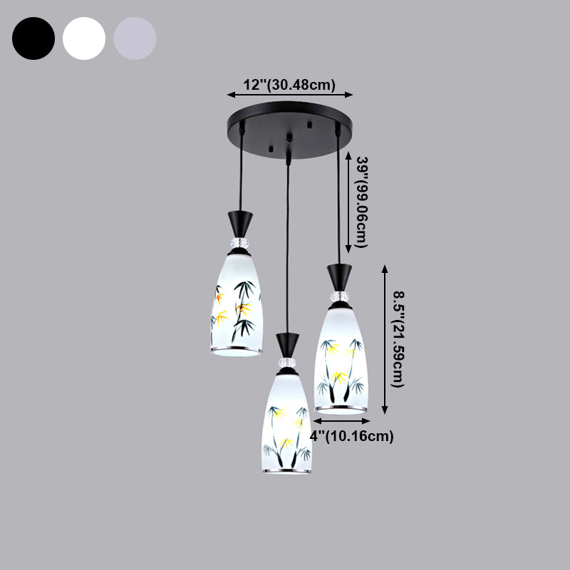 Modern Style Pendant Light Print Glass Shade Suspension Light for Dining Room