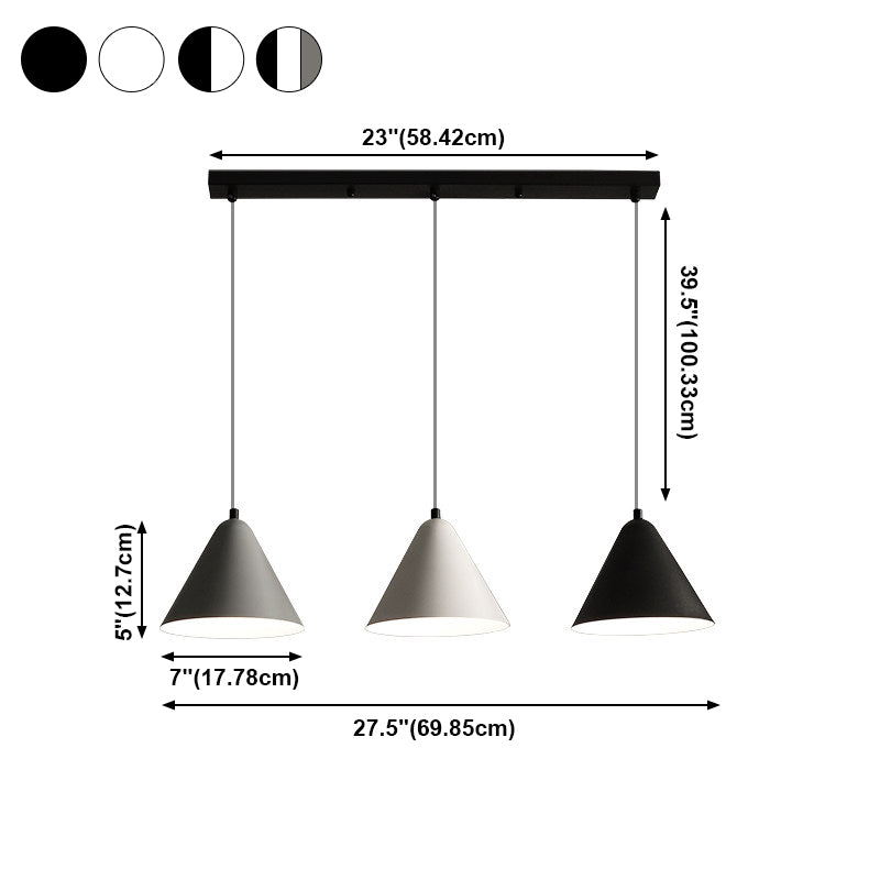 3 lumières Nordic Pendante Lighting Conical Drop Laut avec de l'ombre en métal pour salle à manger