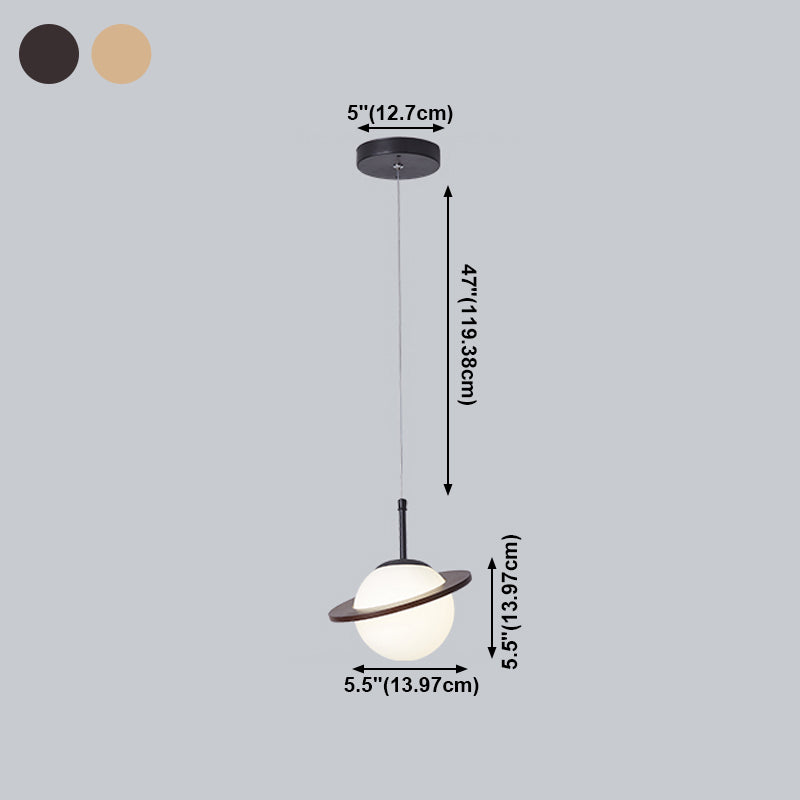 Houten hangende verlichtingsarmaturen Globe Noordse suspensielamp met witte glazen schaduw
