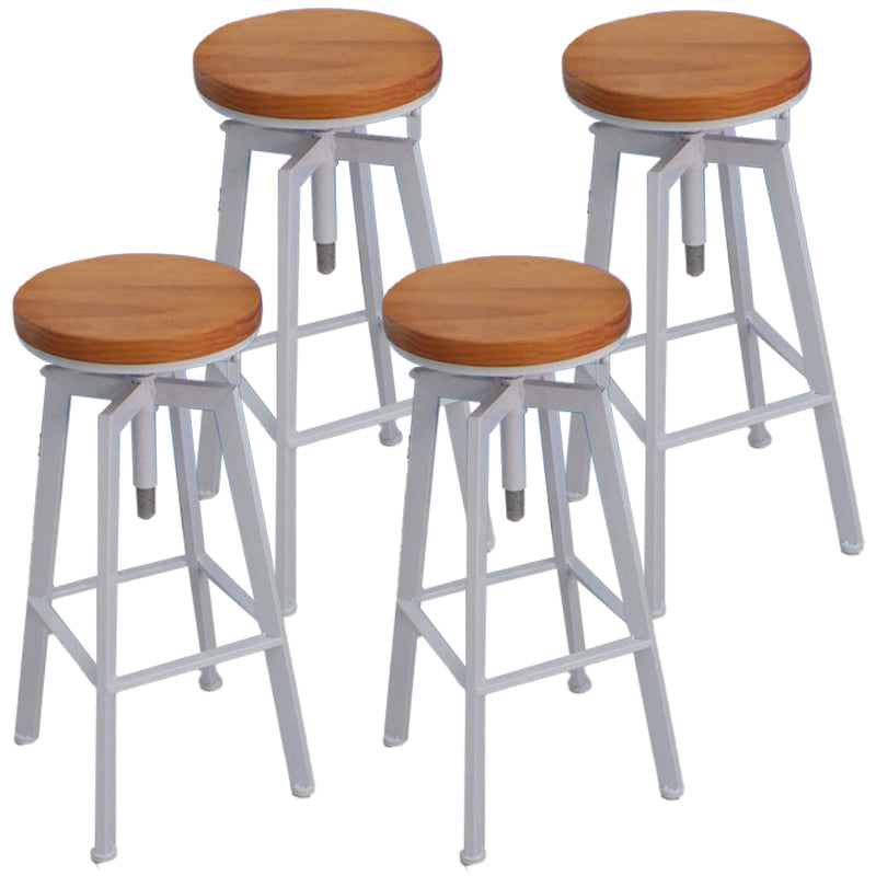 Industrial Leather Wood Counter Bar Stool Armless Adjustable Height Stool