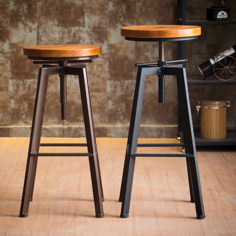 Industrial Leather Wood Counter Bar Stool Armless Adjustable Height Stool