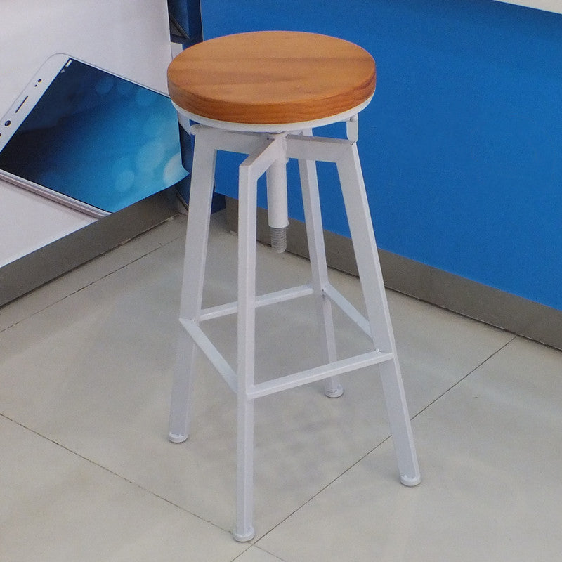 Industrial Leather Wood Counter Bar Stool Armless Adjustable Height Stool