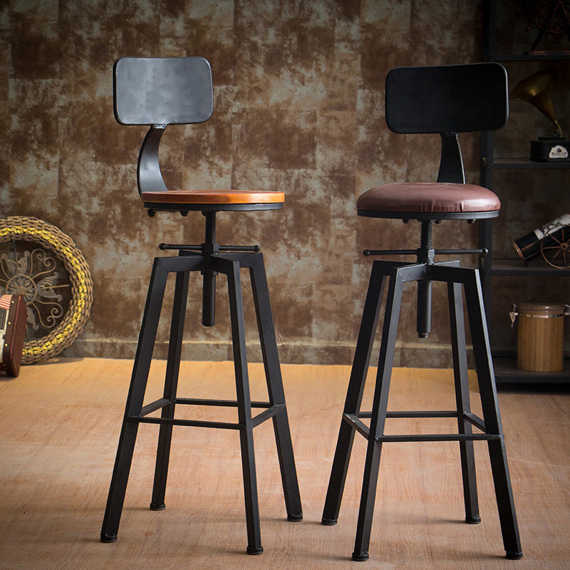 Industrial Leather Wood Counter Bar Stool Armless Adjustable Height Stool