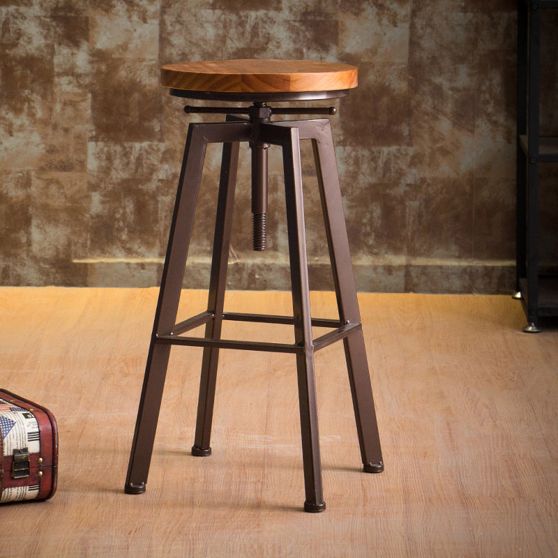 Industrial Leather Wood Counter Bar Stool Armless Adjustable Height Stool